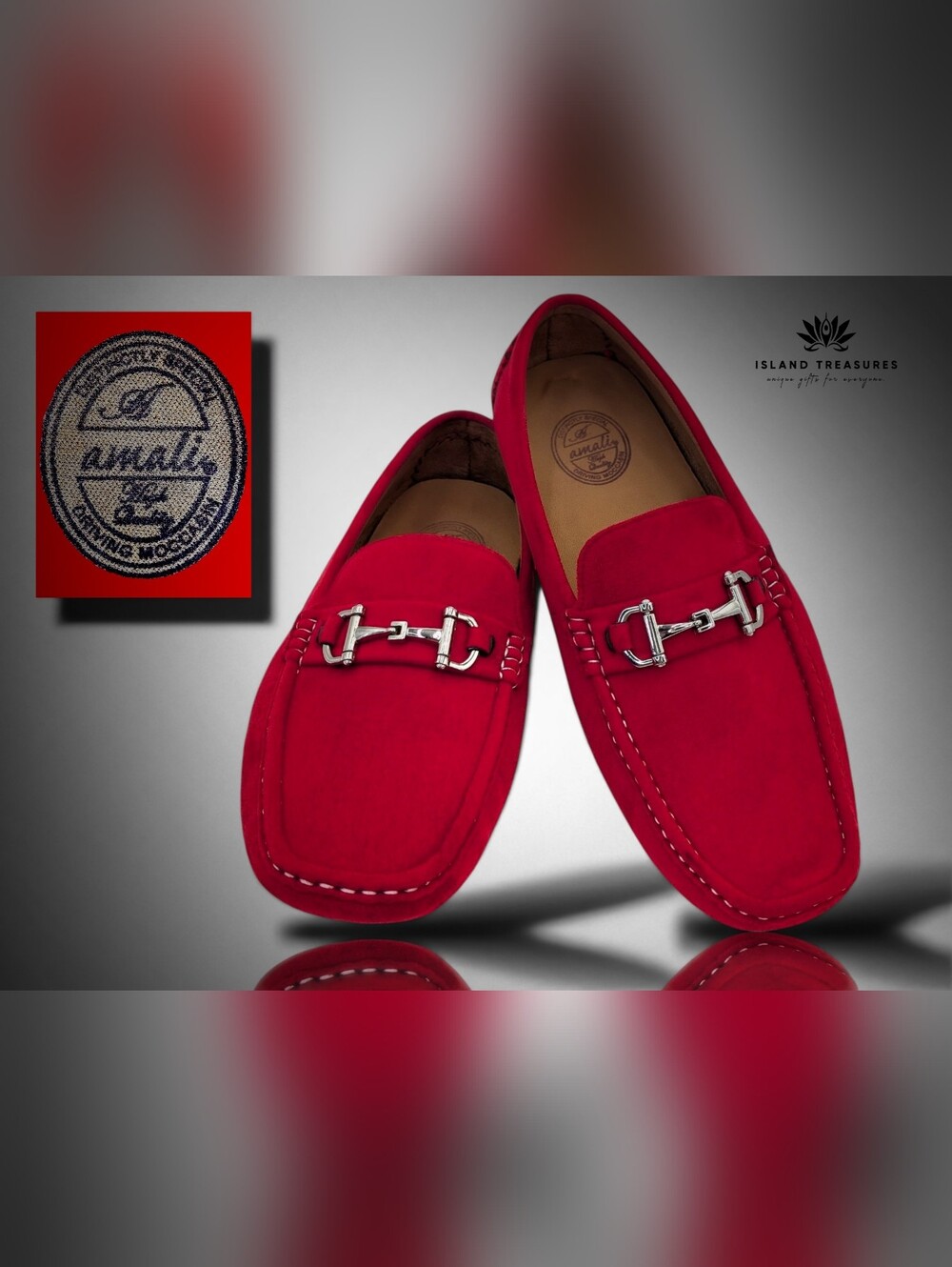 Amali "Walker" Size 12 Men’s Vibrant Red Faux Suede Silver Bit Cushioned Loafers